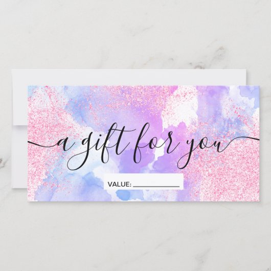 Modern roze glitter paarse waterverf scriptgeschen (Voorkant)