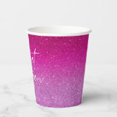 Modern Roze Glitter Patroon Ombre Papieren Bekers (Achterkant)