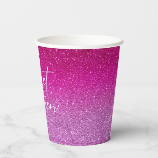 Modern Roze Glitter Patroon Ombre Papieren Bekers (Achterkant)