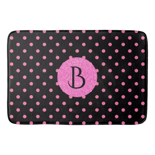 Modern Roze Glitter Polka-Stippen Patroon Monogram Badmat (Voorkant)