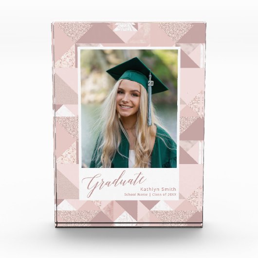 Modern roze glitter Script Girl Afstuderen Fotoblokken (Voorkant)
