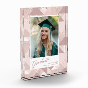 Modern roze glitter Script Girl Afstuderen Fotoblokken
