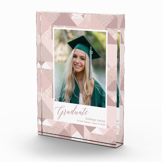 Modern roze glitter Script Girl Afstuderen Fotoblokken (Rechts)