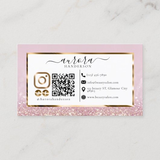 Modern Roze Glitter Visitekaartje (Achterkant)