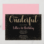 Modern Roze & Gold Little Miss Onederful 1st Kaart (Voorkant / Achterkant)
