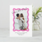 Modern Roze golvend lijst, foto sla de datumkaart  Bedankkaart (Staand voorkant)