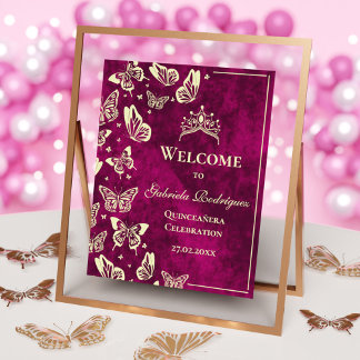 Modern Roze Goud 15e Verjaardag Quinceañera Welkom Poster