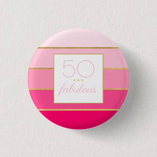 Modern Roze & Goud 50 en fantastische verjaardag Ronde Button 3,2 Cm (Voorkant)