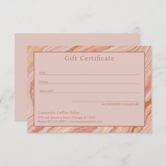 Modern Roze Goud Abstract Elegant Cadeaubon (Voorkant / Achterkant)