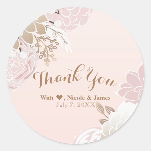 Modern Roze & Goud Bloemen Elegante gunst Ronde Sticker (Voorkant)