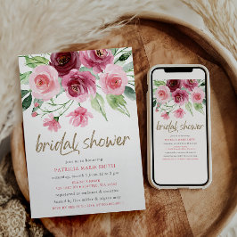 Modern Roze Goud Bourgogne Bloemen Vrijgezellenfee Kaart