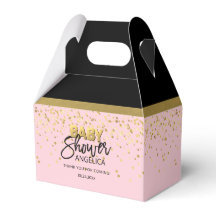 Modern Roze Goud Confetti & Zwart Baby shower