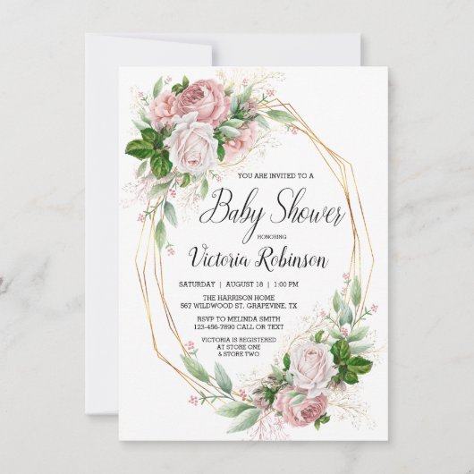 Modern Roze Goud Elegant Bloemen Baby shower Kaart (Voorkant)