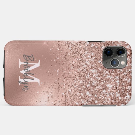 Modern Roze Goud Glitter Confetti Monogram Case-Mate iPhone Case (Achterkant (horizontaal))