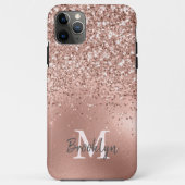 Modern Roze Goud Glitter Confetti Monogram Case-Mate iPhone Case (Achterkant)