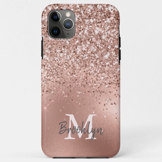 Modern Roze Goud Glitter Confetti Monogram Case-Mate iPhone Case (Achterkant)