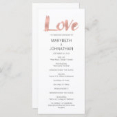 Modern Roze Goud Liefde Trouwprogramma Programmakaart (Voorkant / Achterkant)