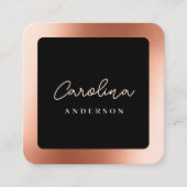 Modern Roze Goud Minimalistisch Zwart Schrift Vierkante Visitekaartje (Voorkant)