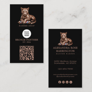 Modern Roze Goud Panter Kapperszaak Logo Qr Code Visitekaartje