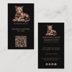 Modern Roze Goud Panter Kapperszaak Logo Qr Code Visitekaartje