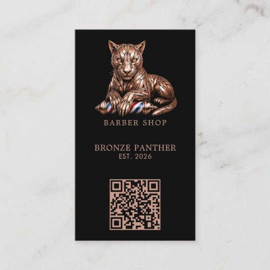 Modern Roze Goud Panter Kapperszaak Logo Qr Code Visitekaartje (Voorkant)
