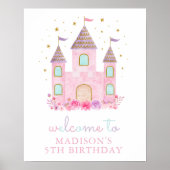 Modern Roze Goud Prinses Kasteel Verjaardag Welkom Poster (Voorkant)