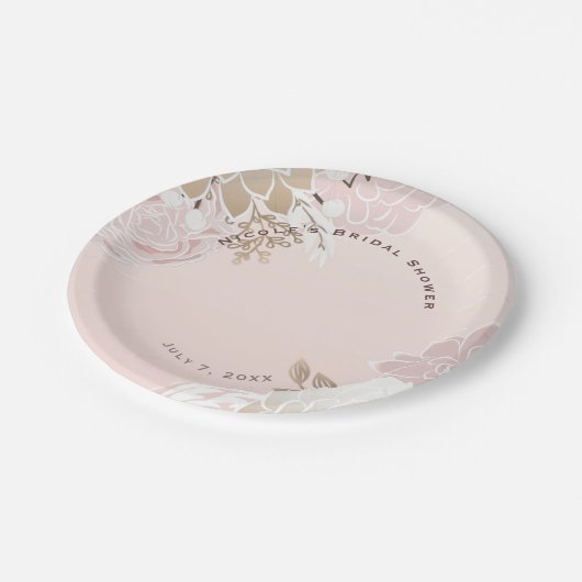 Modern Roze & Goud Rustieke Bloemen Bruiloft Papieren Bordje (Gekanteld)