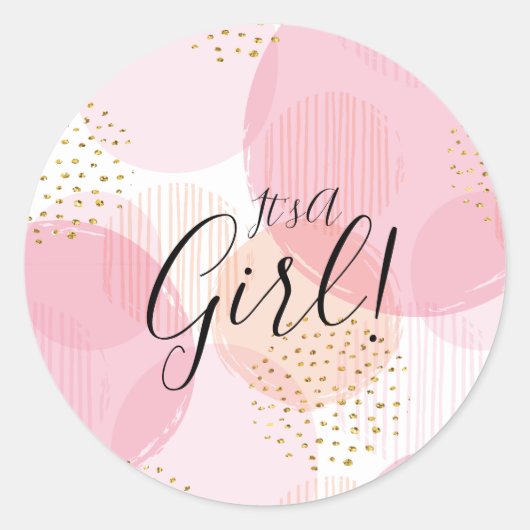 Modern Roze Goud Stippen Het is een MEISJE Favor S Ronde Sticker (Voorkant)
