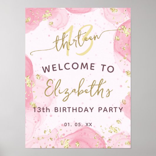 Modern Roze Goud Tiener Meisje Verjaardag Welkomst Poster (Voorkant)