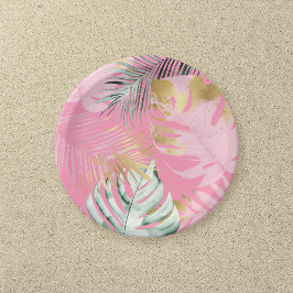 Modern Roze & Goud Tropische bladeren Verjaardagsf Papieren Bordje