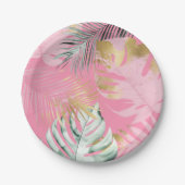 Modern Roze & Goud Tropische bladeren Verjaardagsf Papieren Bordje (Voorkant)