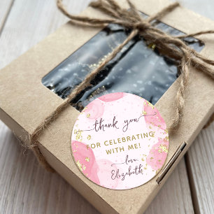 Modern Roze Goud Waterverf Ink Girly Bedankt Ronde Sticker
