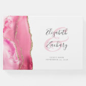 Modern Roze Gouden Agaat Script Wedding Gastenboek (Voorkant)