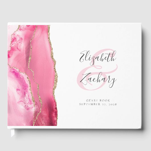 Modern Roze Gouden Agaat Script Wedding Gastenboek (Voorkant)