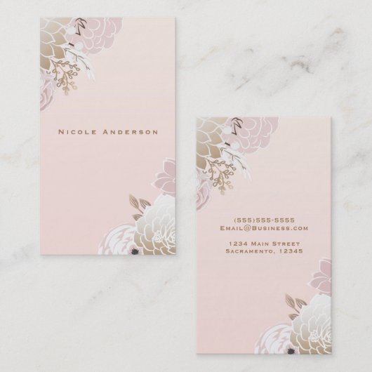  Modern Roze & Gouden Bloem Elegant Chic Visitekaartje (Voorkant / Achterkant)