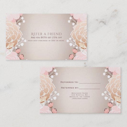 Modern Roze & Gouden Bloemen Botanisch Verwijs een Aanbevelingskaartje (Voorkant / Achterkant)
