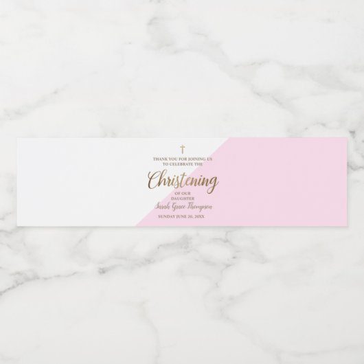 Modern roze gouden doopschrift dank u waterfles etiket (Enkel label)