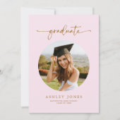 Modern Roze & Gouden Foto Meisje Afstuderen Kaart (Voorkant)