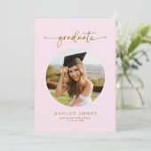 Modern Roze & Gouden Foto Meisje Afstuderen Kaart (Staand voorkant)