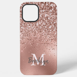 Modern Roze Gouden Glitter Confetti Monogrammed iPhone 12 Pro Max Hoesje