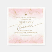 Modern Roze Gouden Kruis Meisje Eerste Heilige Com Servet (Voorkant)