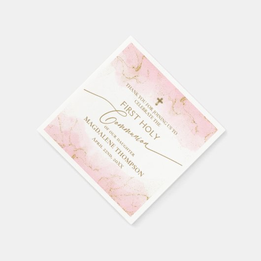 Modern Roze Gouden Kruis Meisje Eerste Heilige Com Servet (Hoek)