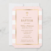 Modern Roze Gouden Kruis Sterren Meisje Doop Kaart (Voorkant)