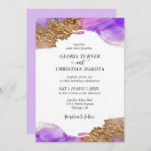 Modern roze gouden Paarse inkt bruiloft uitnodigin Kaart (Voorkant / Achterkant)