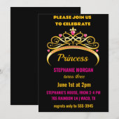 Modern roze gouden prinses kroon verjaardagsfeest kaart (Voorkant / Achterkant)