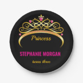 Modern roze gouden prinses kroon verjaardagsfeest papieren bordje (Voorkant)