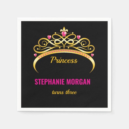Modern roze gouden prinses kroon verjaardagsfeest servet (Voorkant)