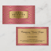 Modern Roze & Gouden Zebra Strepen Patroon Visitekaartje (Voorkant / Achterkant)