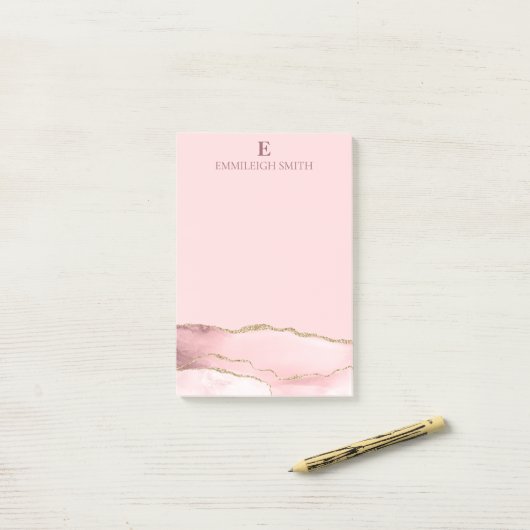 Modern roze goudmarmer post-it® notes (Op bureau)