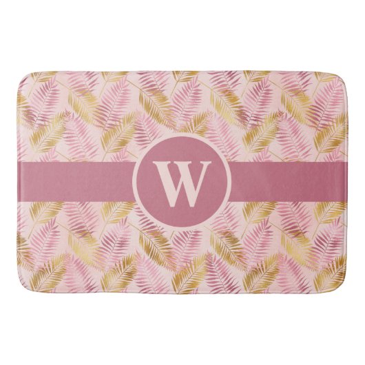 Modern roze goudtropisch palmlef badmat (Voorkant)
